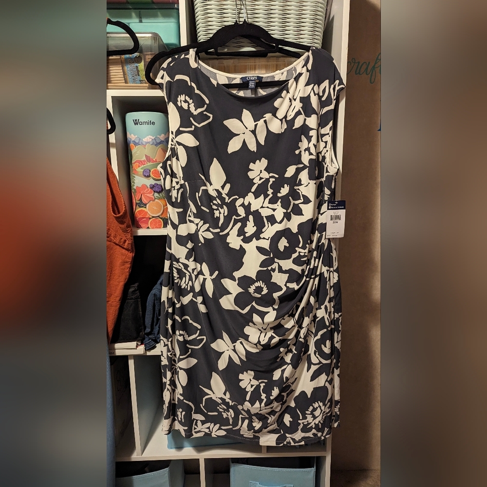 Chaps Dress Gray and White